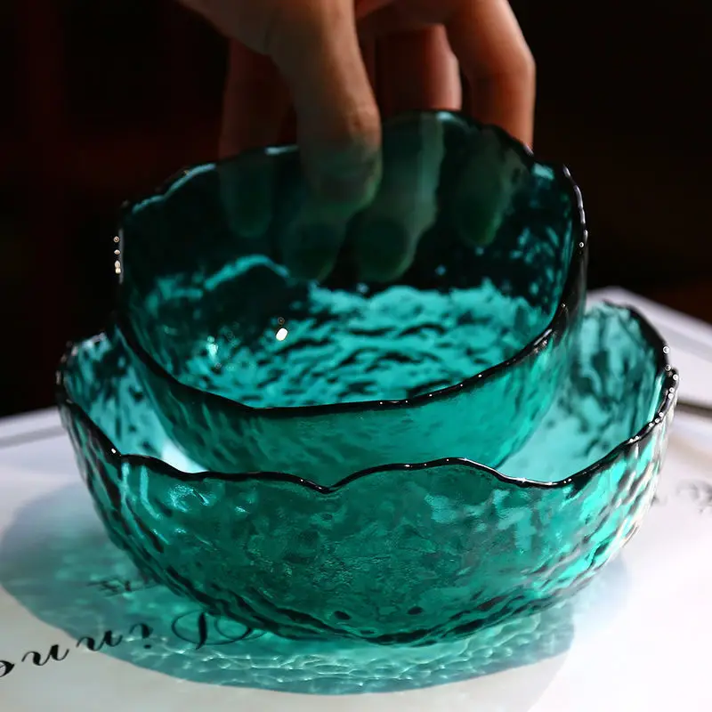 Nordic Wholesale Discount Custom Size Classic Irregular Glass Bowl Set Colored Glass Salad Bowl Glass Fruit Bowl