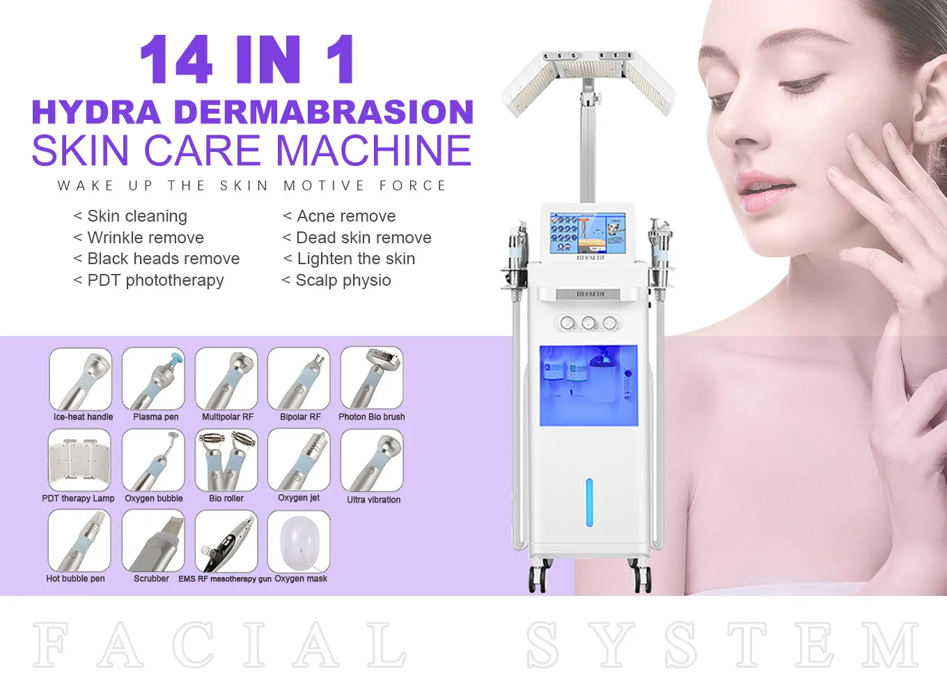 Professional Facial Deep Cleansing Machine 14 in 1 Bio Plasma Lift Pore Exfoliating Beauty Instrument For Skin Care