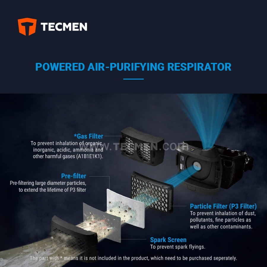 TECMEN FREFLOW V3 Мощный воздушный респиратор-s сварочный шлем с PAPR промышленным воздушным