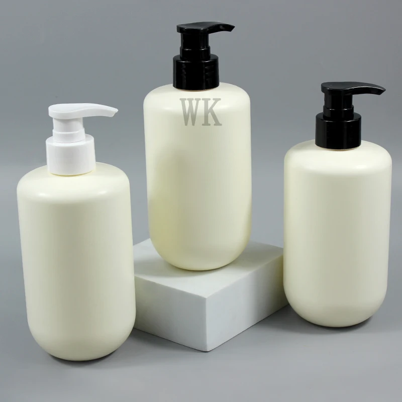 Boston round Plastic Cosmetic Bottle with Pump 300ml 400ml Shampoo Lotion PE for Perfume Cream Water Makeup Logo Printing