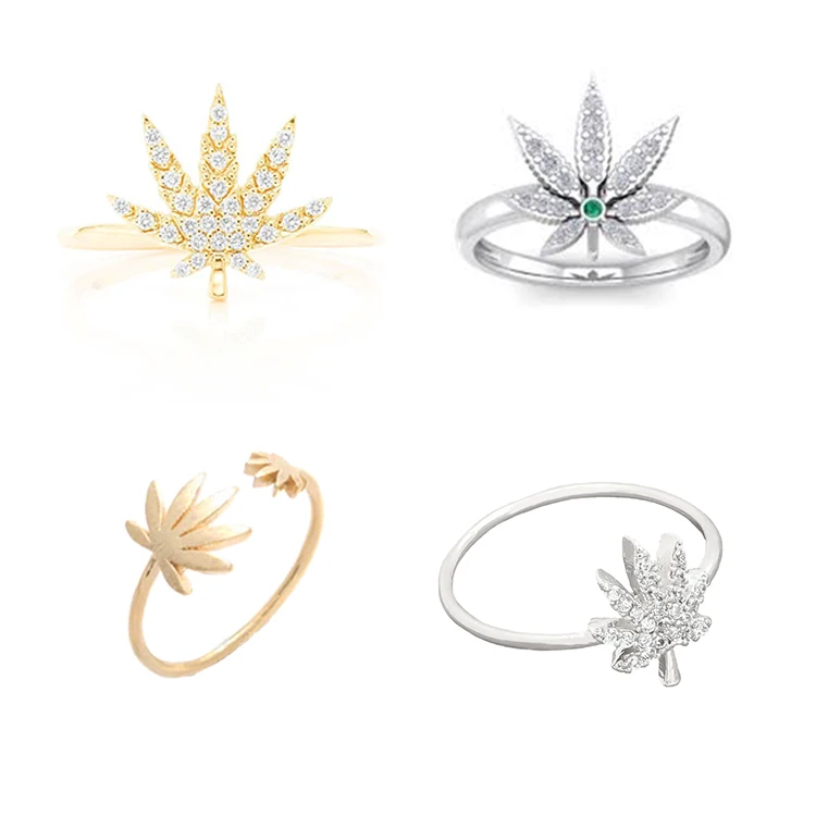 2021 New Design Couple Weeding Leaf Ring Jewelry Yellow Gold Plated 18K 925 Sterling Silver Weeding Rings Ajustable For Women