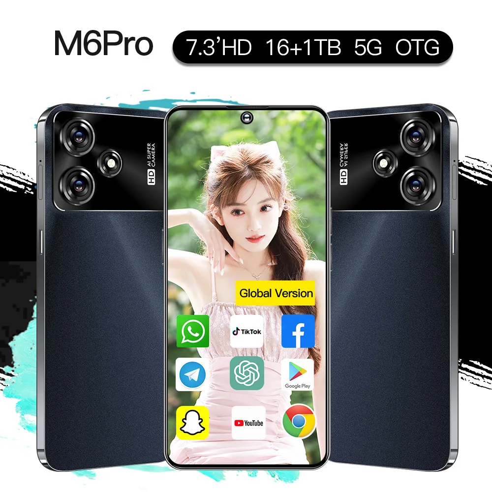 Global version Original 5G Smart Mobile Phones M6 Pro real memory 6+128GB face recognition unlocked dual sim Gaming phone