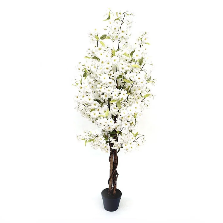 Wedding Home Decoration Simulation Flower Tree 120cm Plastic Artificial White Cherry Blossom Tree With Pot