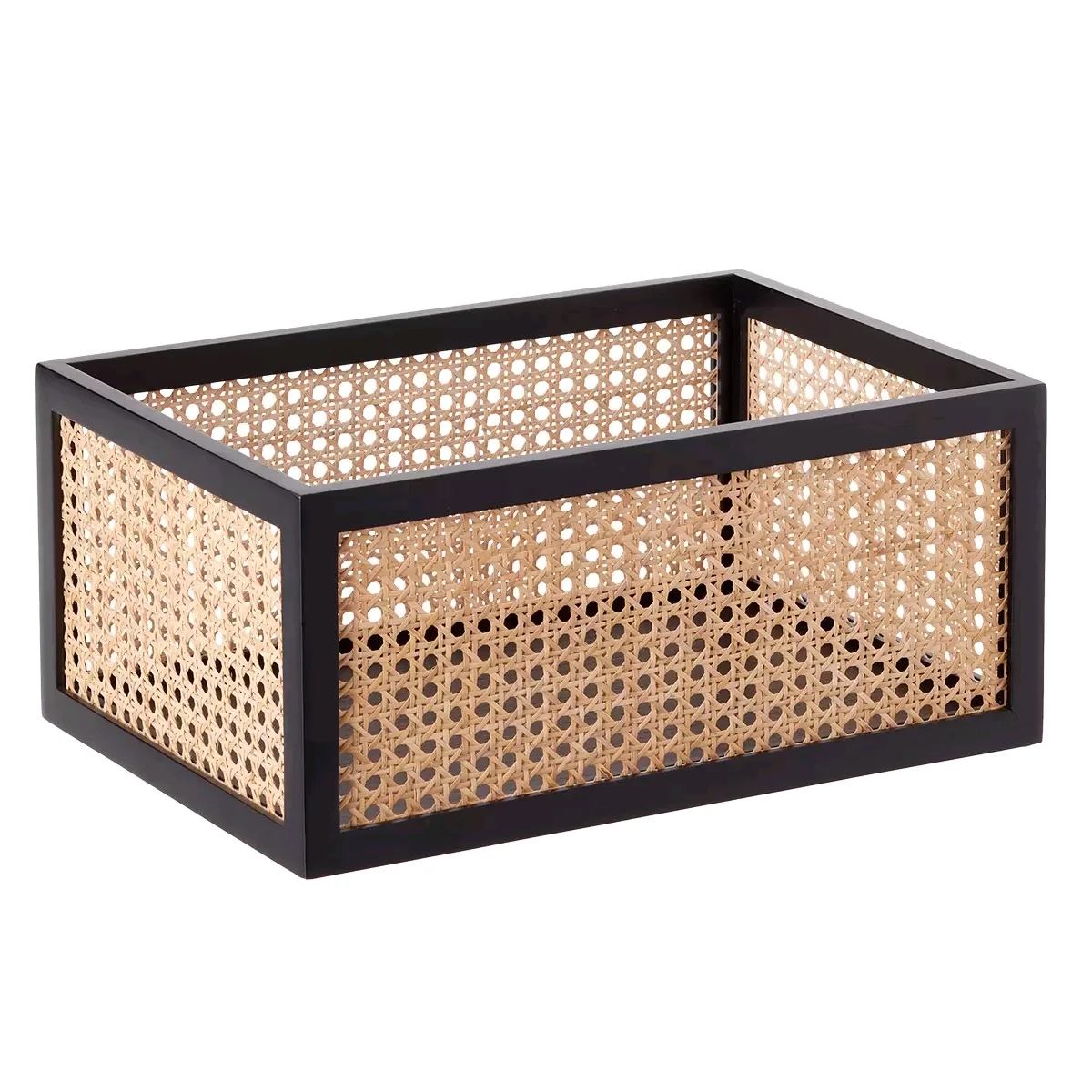Combohome Woven Bin Bamboo Rattan Basket Sundries Storage Boxes Bins Home Organizer Wooden Frame Basket Storage Boxes