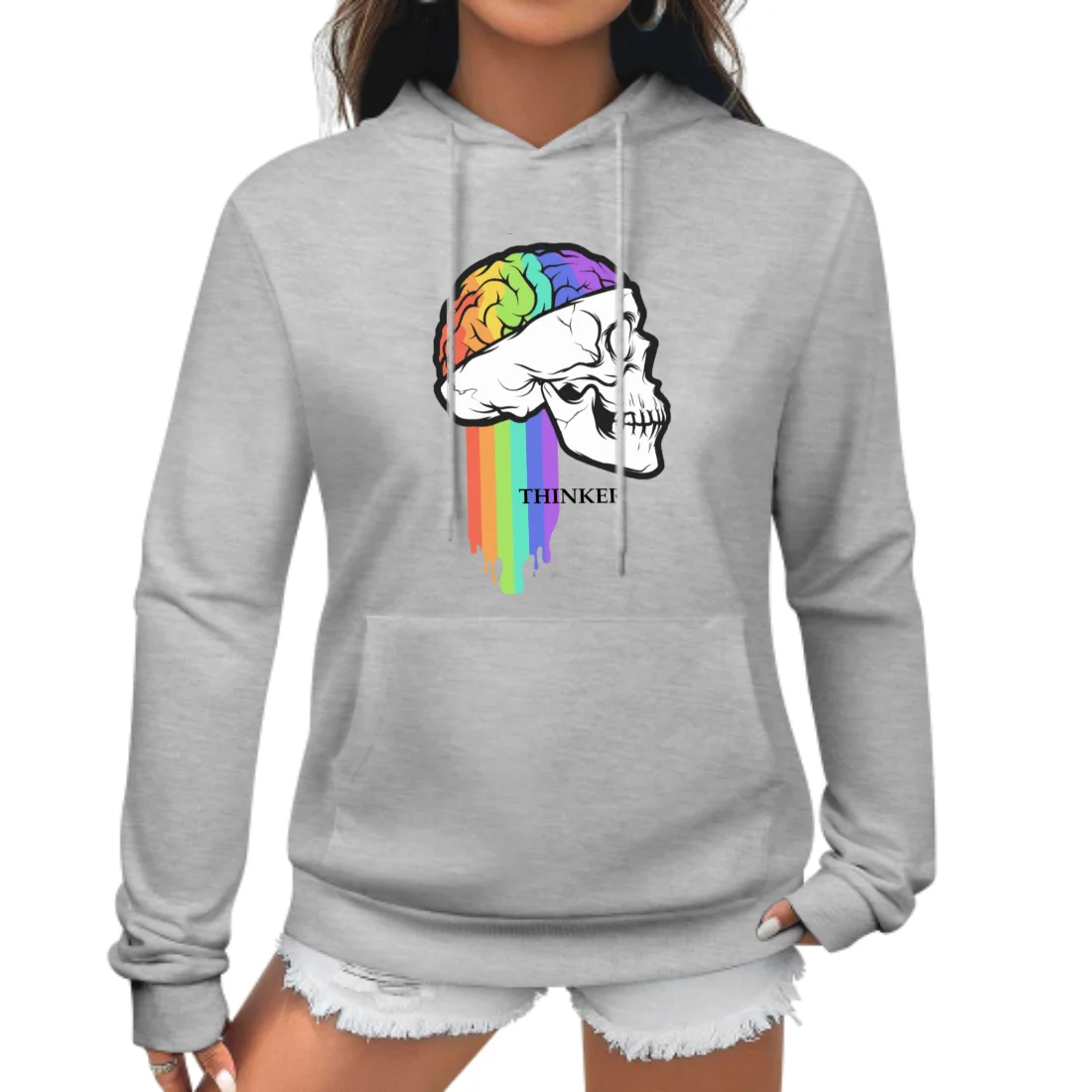 Womens Casual Halloween Skull Hoodie with Pockets Autumn Printed Loose Jacket Customized Logo Artwork Custom Pattern Art Hoodies