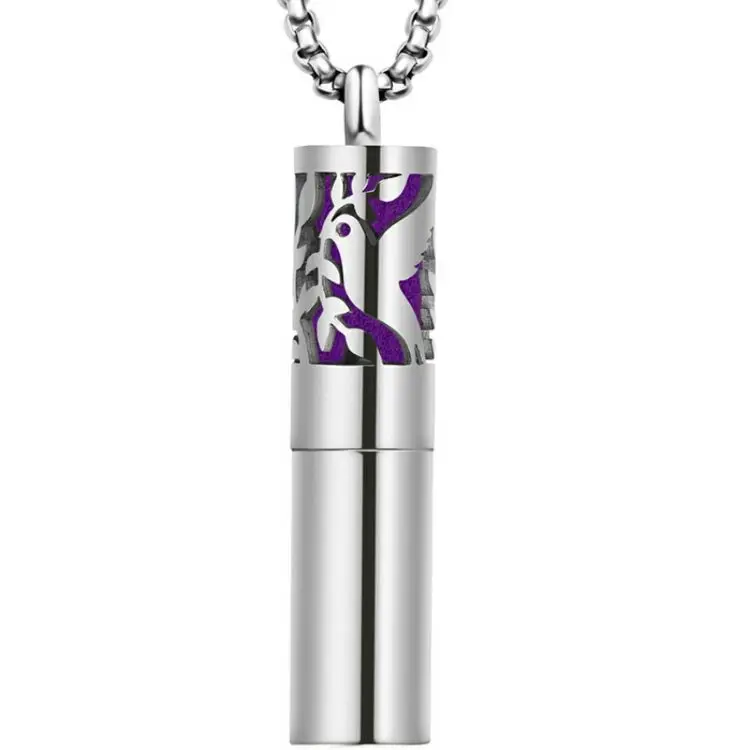 Hollow Design Stainless Steel Essential Oil Diffuser Locket Perfume Bottle Pendant Necklace