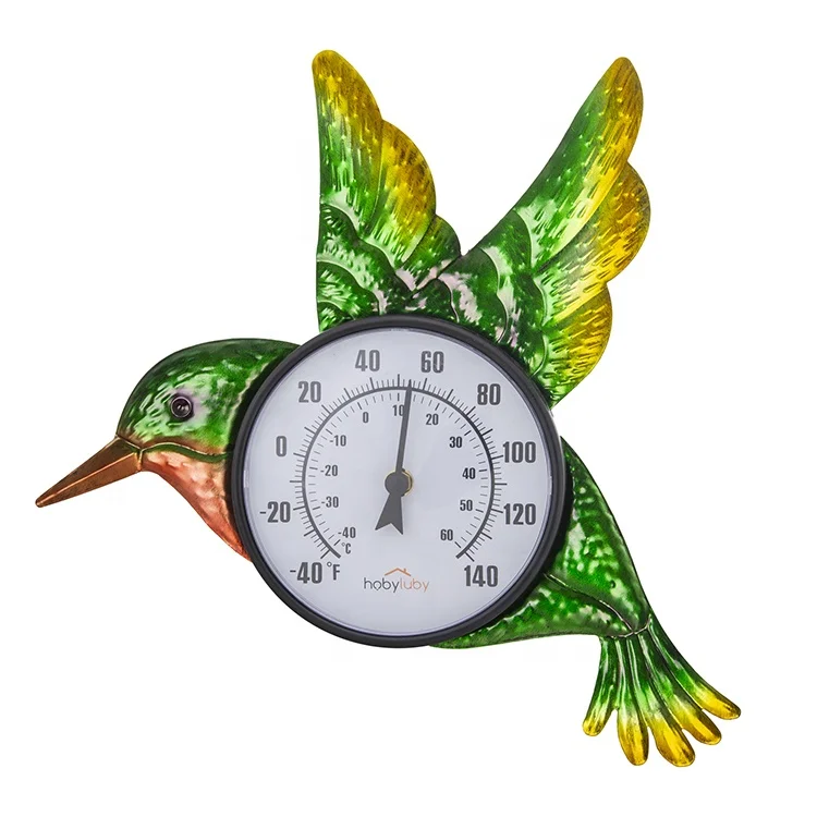 Wall Hummingbird Thermometer Metal Wall-Mounted Thermometer Waterproof for Patio Garden Yard & Living Room, No Battery Needed