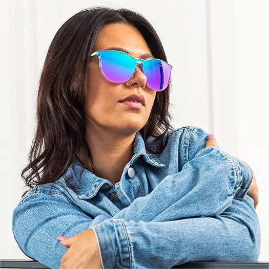 Stylish Round custom Logo One Piece UV400 Sun Glasses Ocean Lenses Colorful Eyewear with Metal Temple