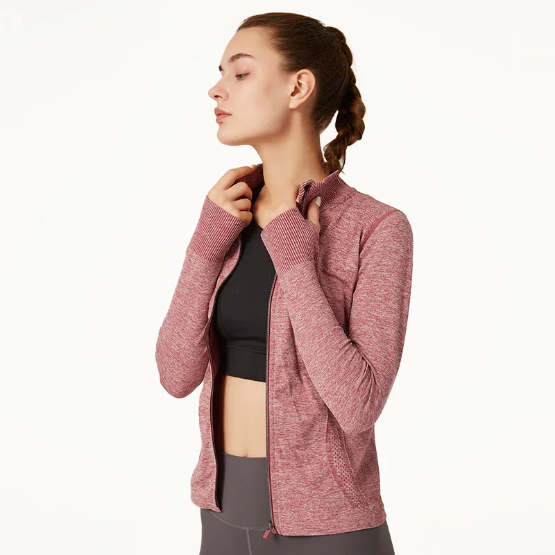 Stand Up Collar Sportstrep Top Full Zip Long Sleeve Slimming And Shaping Thumb Hole Fitness Running Seamless Sports Jacket Women