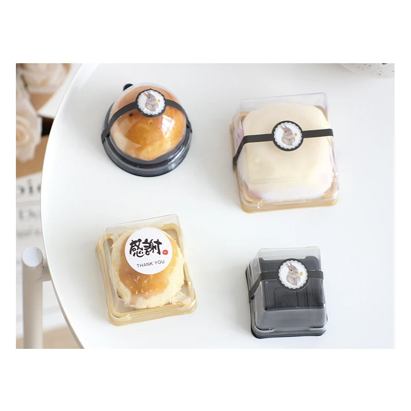 New transparent golden black plastic cake box pack round egg yolk crispy box