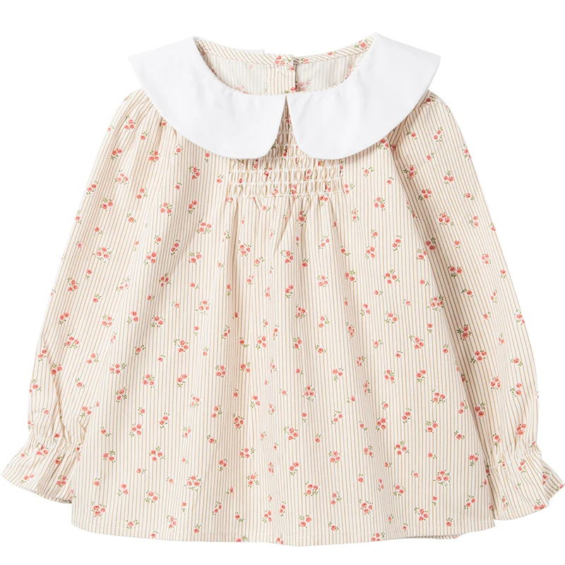 Рубашка детская демисезонная с цветочным принтом и рюшами