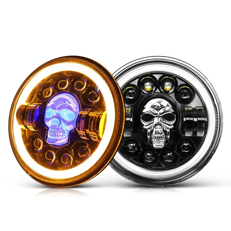 Skull ghost round fashion 35W 7 inch LED Headlight auto work light assembly lamp for wrangler offroad motorcycle
