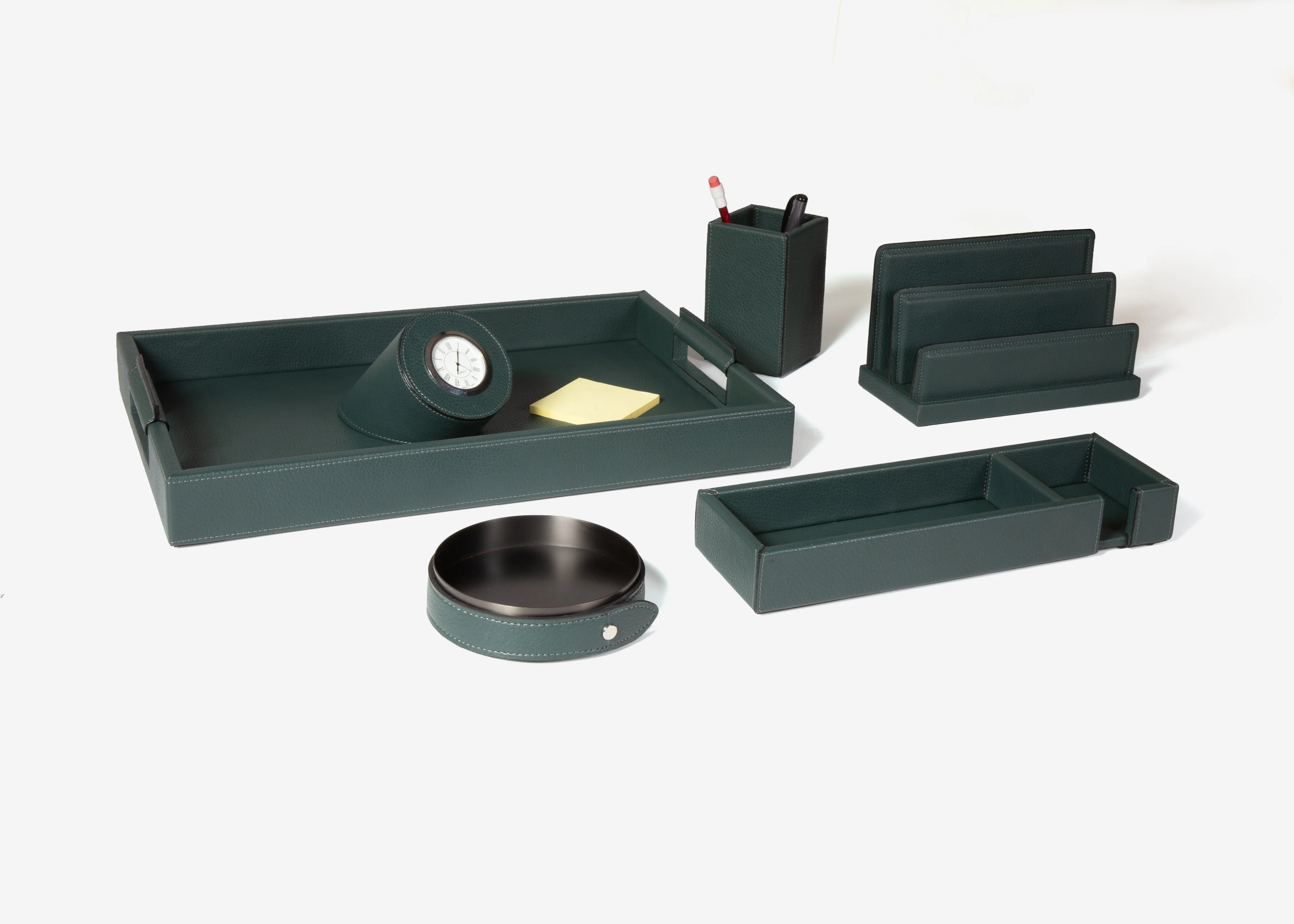 21011-1Luxury custom leather supplies box pen holder gift high end desk office organizer set  office desk set accessories