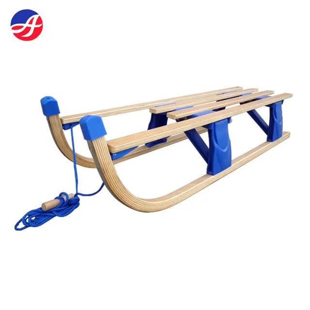 Kids Outdoor Foldable Wooden Snow Sled 110CM for Winter Fun