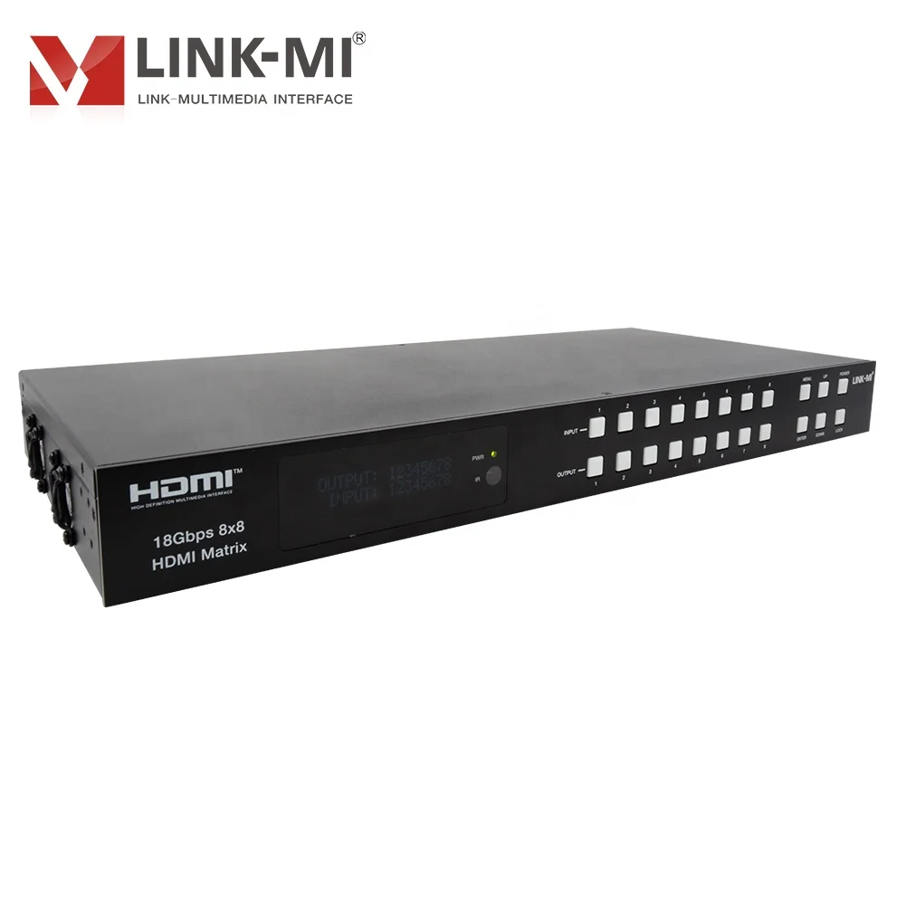 LINK-MI 8x8 HDMI матрица 4K2K @ 60 Гц 18 Гбит/с L/R + коаксиальный аудио downscaler дуги CEC EDID HDCP2.2 Кнопка/ИК-пульт дистанционного управления/RS232/веб-интерфейс управления