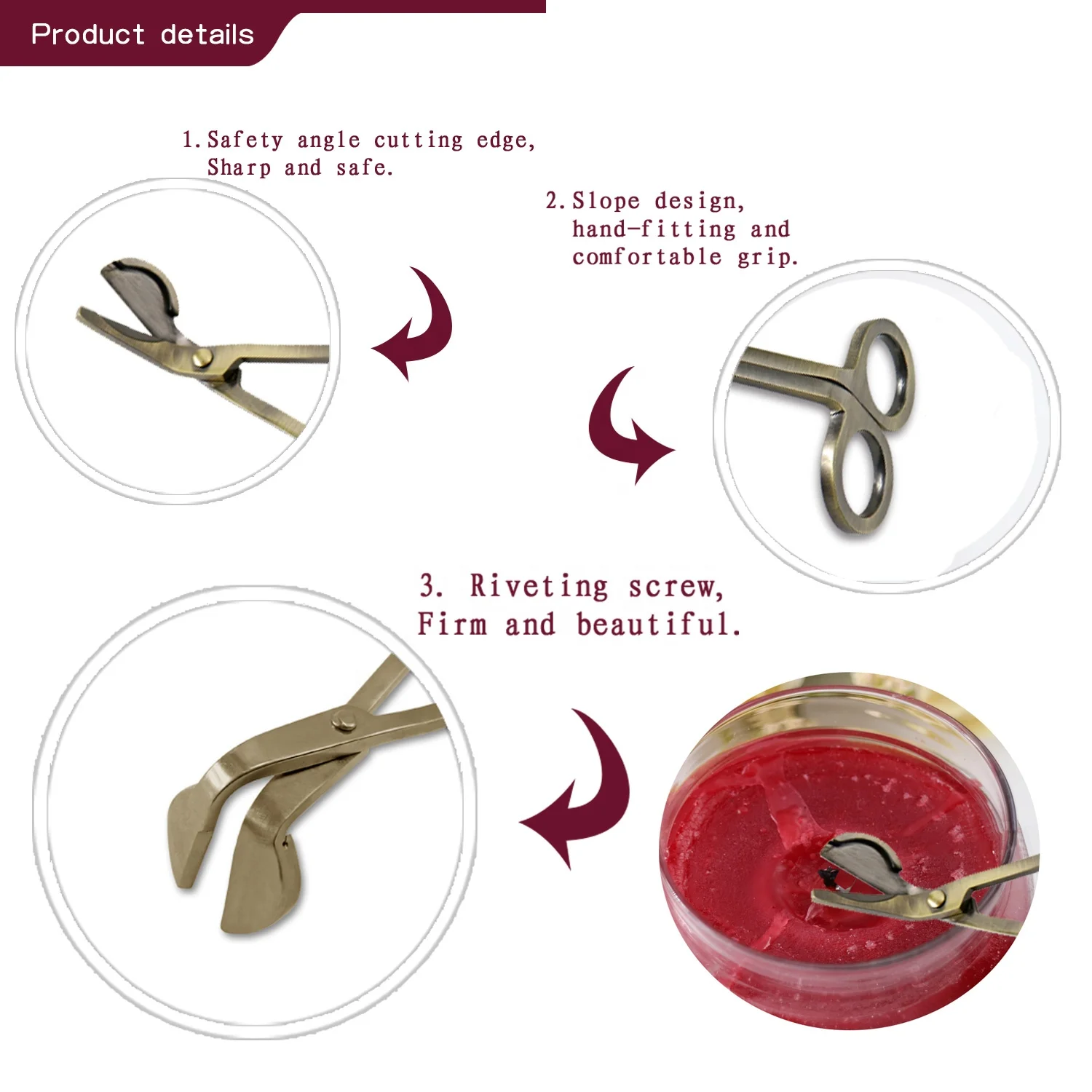 2020 wholesale stainless steel wick dipper snuffer candle scissors copper color Candle wick trimmer