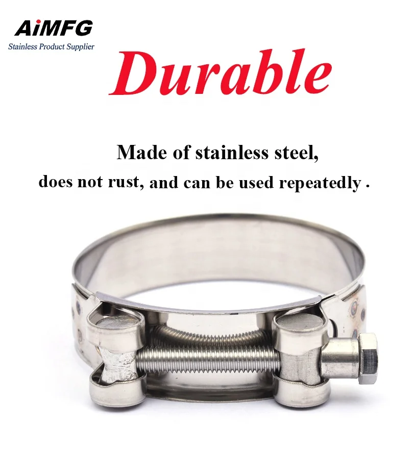 Heavy duty t bolt hose clamp 40mm with lock pipe clip single bolt round clamp 304ss 6inch stainless steel t-bolt hose clamp