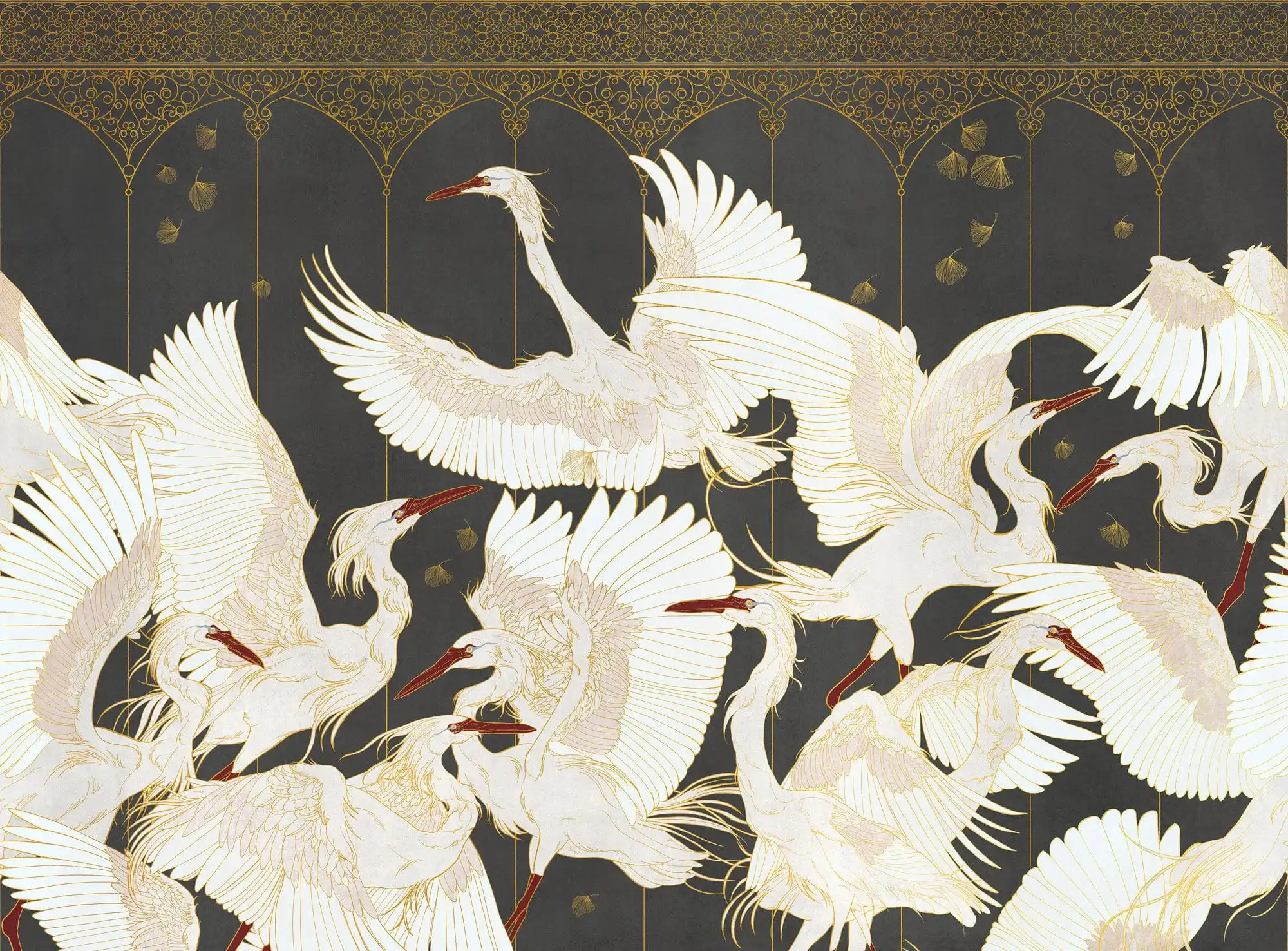 ROYI ART Chinoiserie hand painted wallpaper colours on real silver gilede paper