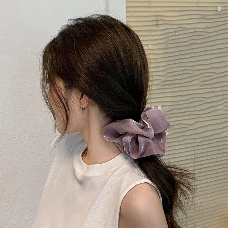 Fashion Summer Purple Polka Dot Mesh Women Hair Tie Elegant Shiny Lace Hair Scrunchies Girls Hair Accessories
