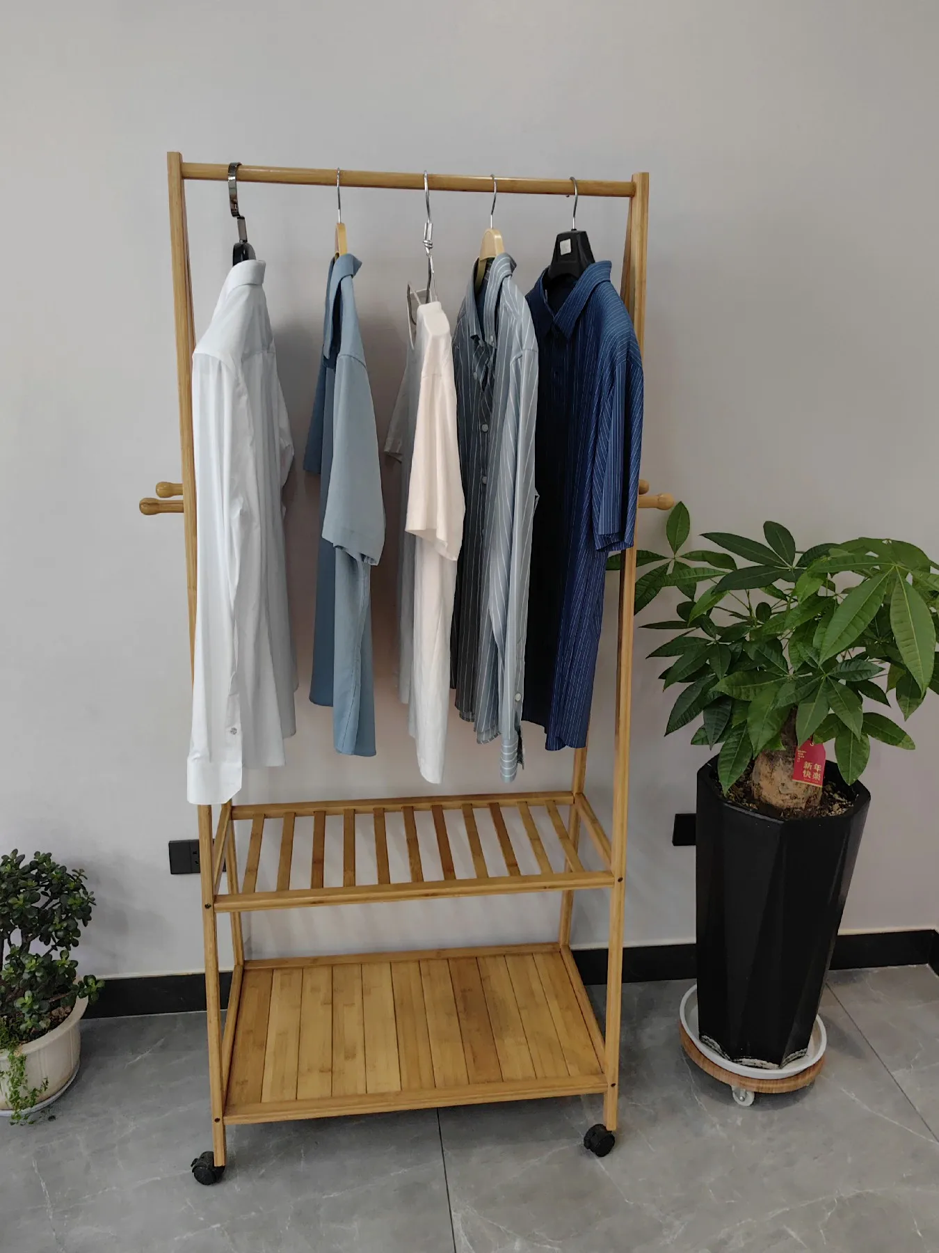 Heavy Duty Garment Racks Bamboo Clothes shelf for Hanging Clothes