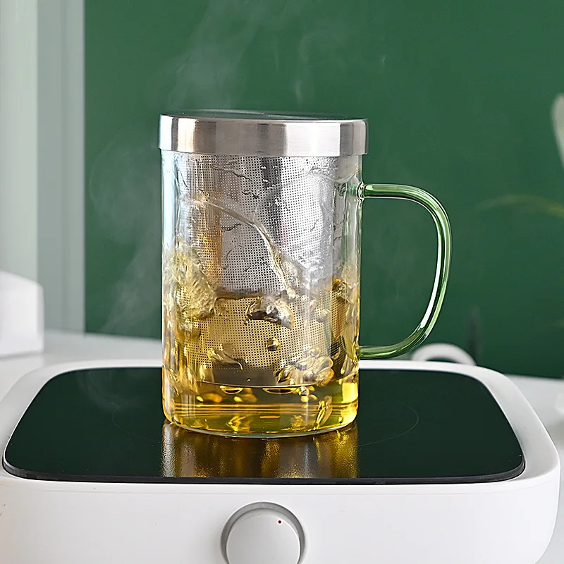 Luxury 400ml Borosilicate Glass Tea Cup Infuser Filter Stainless Steel Lid Heat Resistant Use Hand Coffee 500ml 350ml Options
