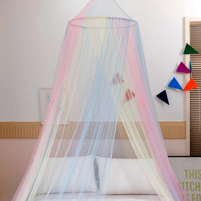 Светящаяся роскошная двуспальная кровать москитная сетка Круглый топ размера «King-Size»