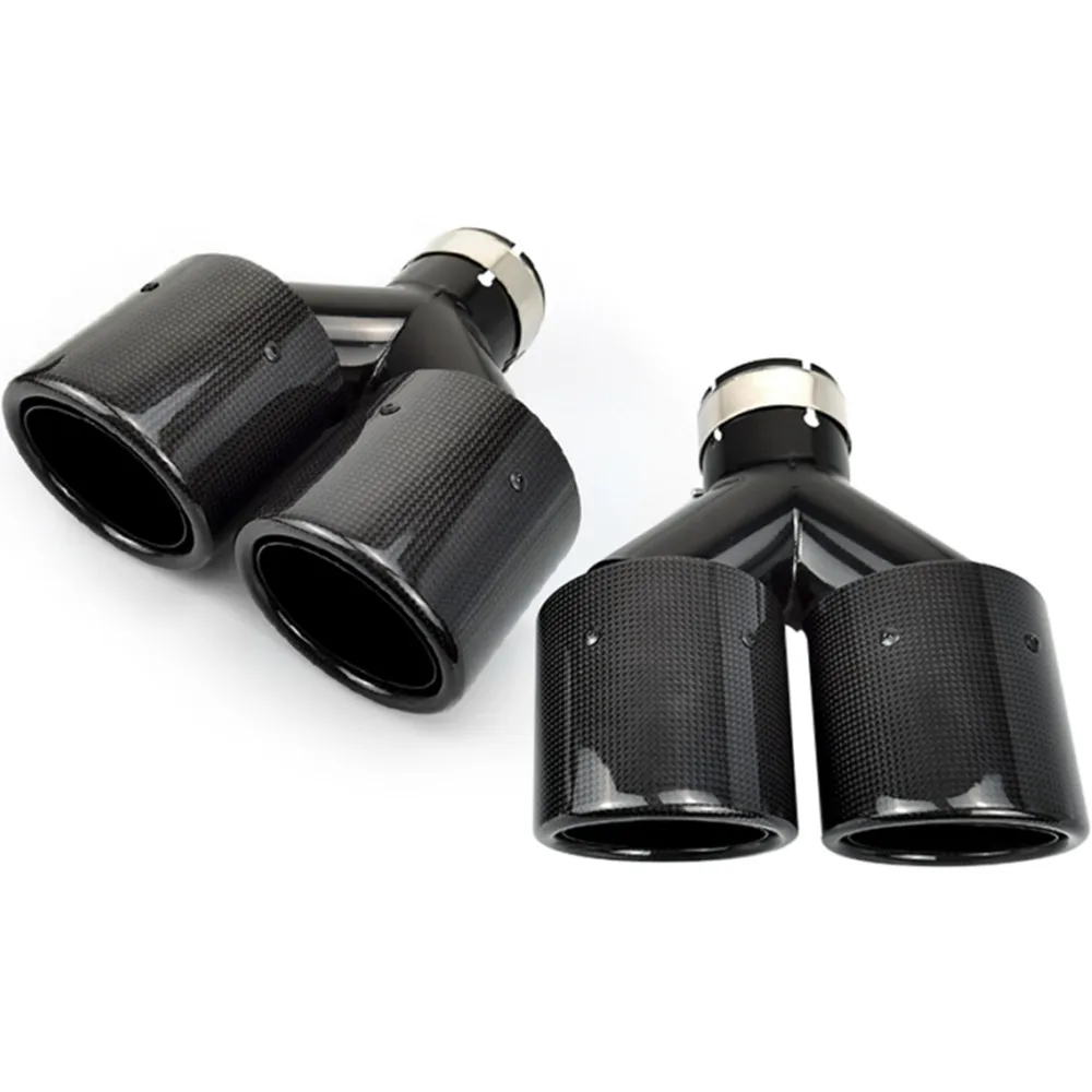 1PCS 63MM IN 89MM OUT Dual carbon fiber + Stainless Steel For akrapovic exhaust tip exhaust pipe muffler Gloss Black Exhaust Tip