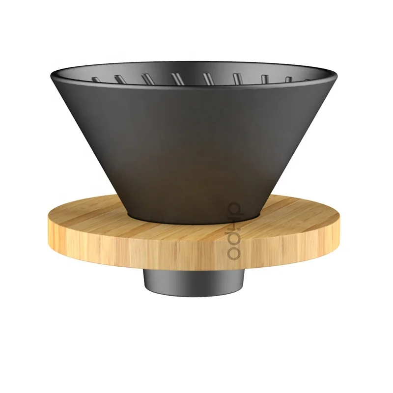 
DHPO Newest Design Ceramic Coffee Dripper with Bamboo Coaster, Matte Black/White 