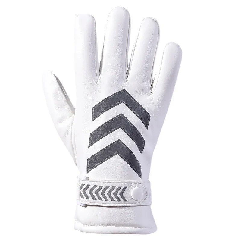 PU Leather Warm Gloves Reflective Traffic Command Thickening Waterproof Men Sports Gloves