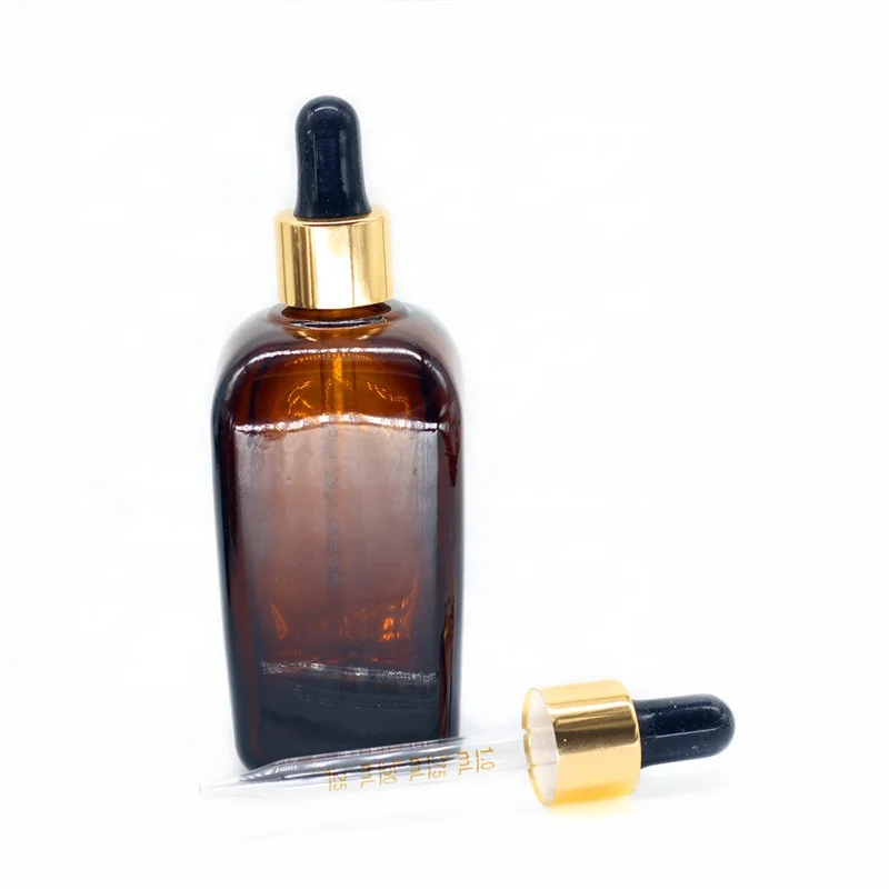 E liquid 30ml 100ml amber color square shape glass bottle with measured glass dropper