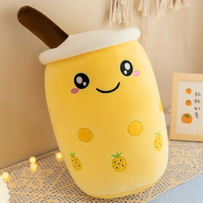 Large Bubble Tea Plush Toy Stuffed Fruit Milk Tea Plush Doll Boba Bubble Stuffed Toys Brown Yellow White Tea Cup Stuffed Dolls