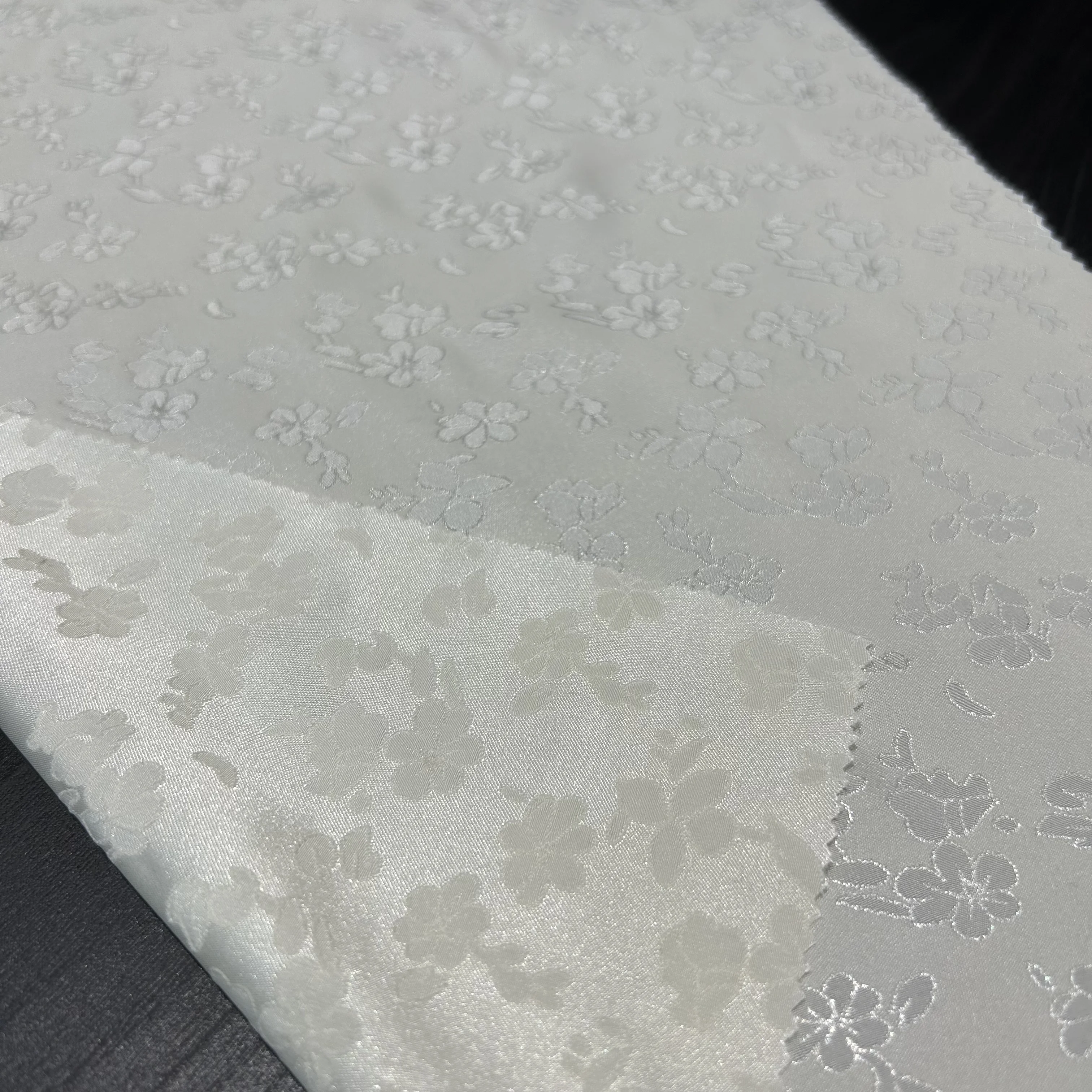 White Brocade Floral Flowers Jacquard Prom Fabric Sold by the Yard Prom Bridal