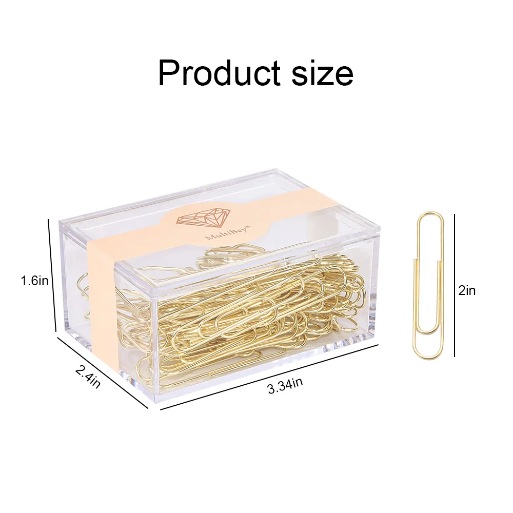 Logo customized gold metal 50mm paper clips with a acrylic box