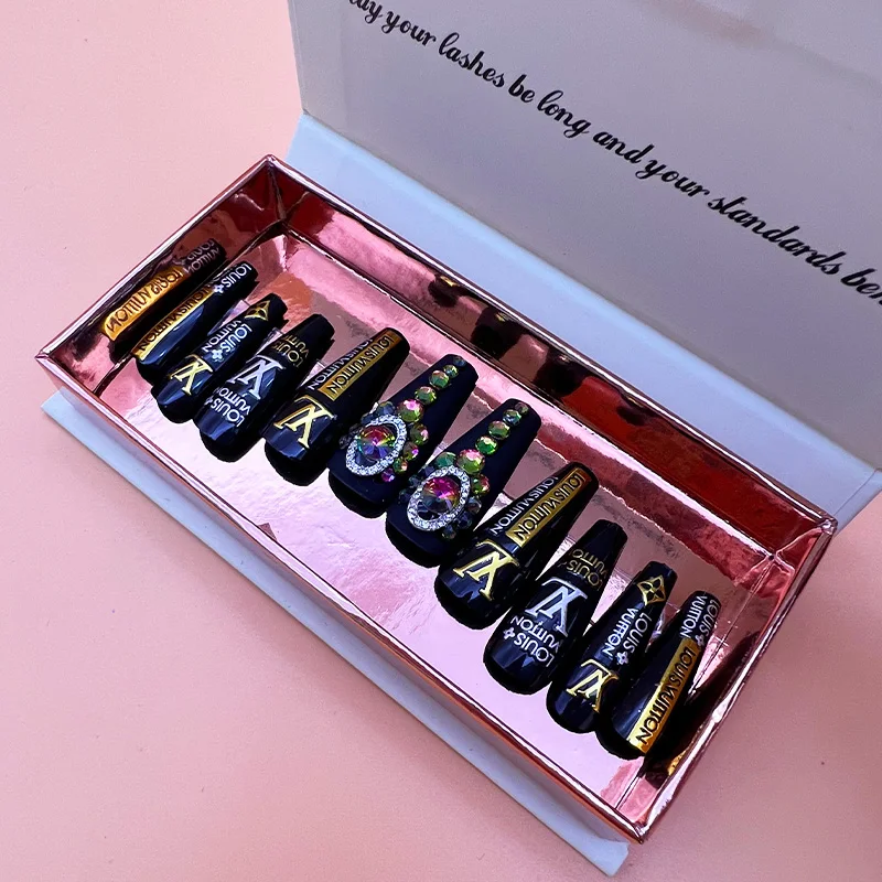 Customized private label crystal false  nails custom packaging box press on nail