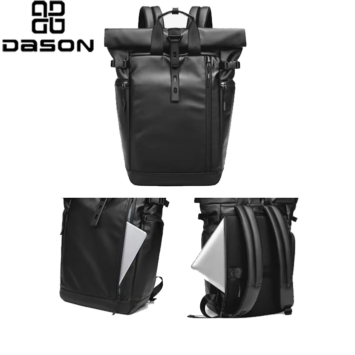 Rucksack Rolltop for Men Women,Waterproof Roll Top Backpack with Laptop Compartment,Black Rolltop Backpack 20L for Work Trip