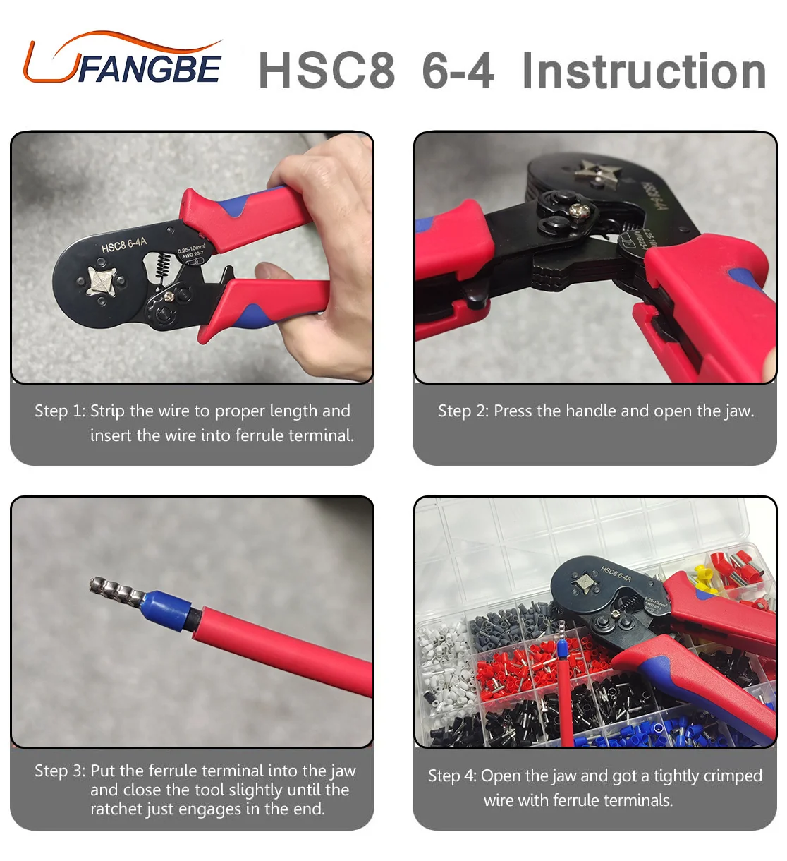 HSC8 6-6 0.25-6mm2 wire tool kit 23-10AWG crimper 1200PCS Ferrule Terminal Set Crimping tool kit set