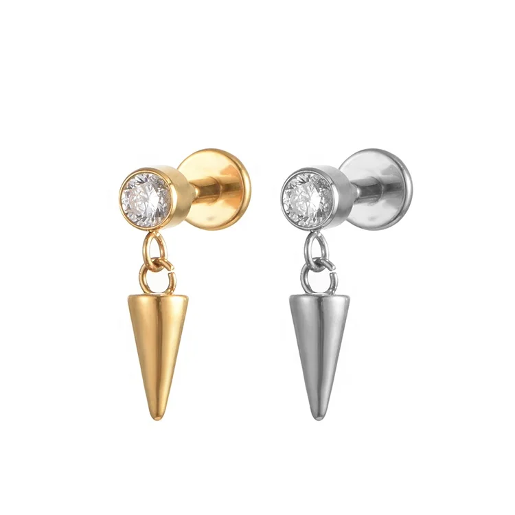 Fuxuan ASTM F136  Zircon Disc with Cone Dangle Conch Helix Ear Piercing Threadless Titanium Body Jewelry