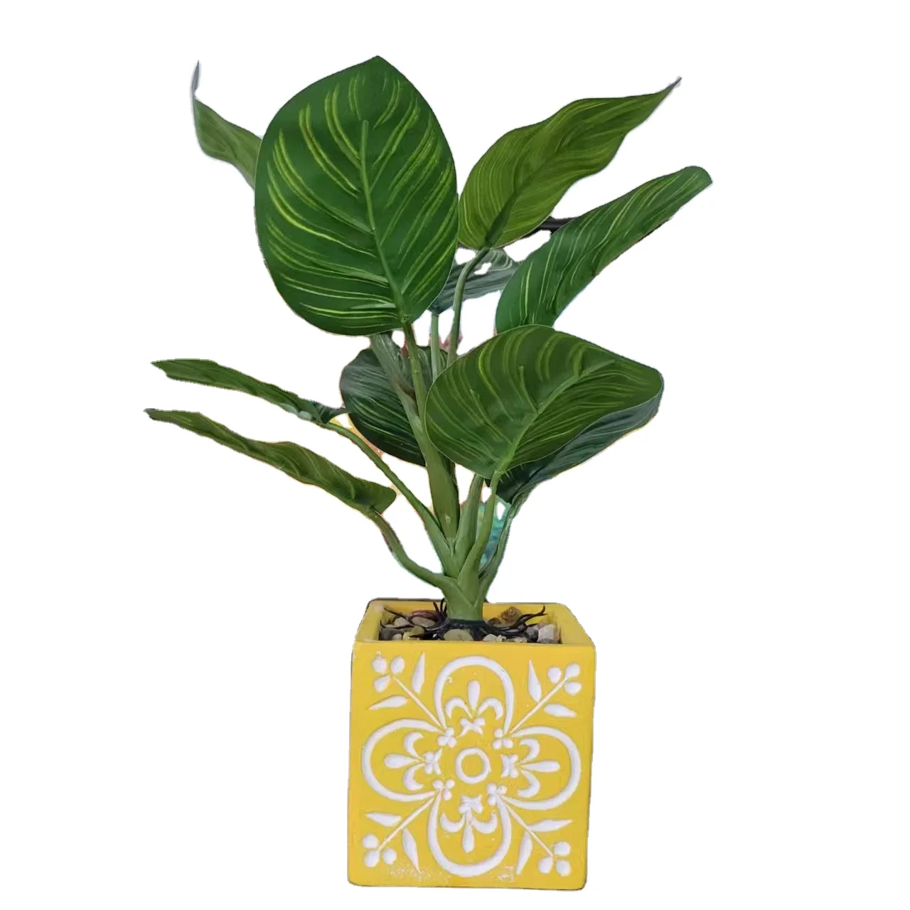 Artificial Potted Palm Leaves Plants in Ceramic Pot for Decoration Mini Tropical Monstera Bonsai Plants Customized Leaves Item