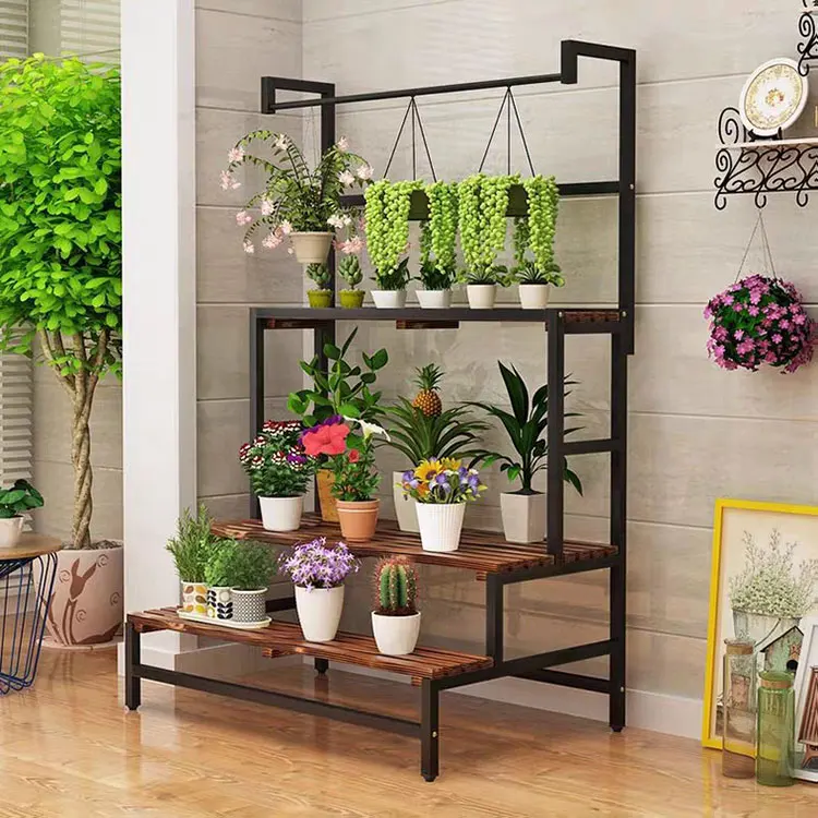 High-end Artificial  Flower Shop Garden Flooring Stand Metal Outdoor Plant Pot Display Stand Rack