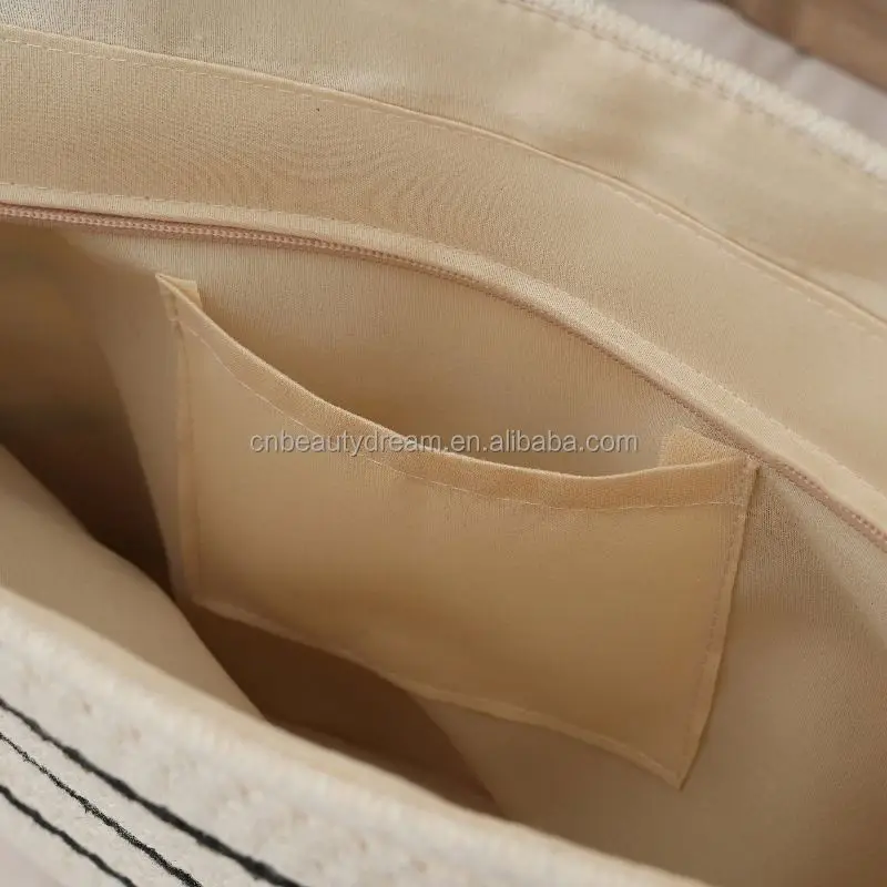 Wholesale Brand New Handmade Crocheted Raffia Large Tote Summer Beach Bag Zipper Casual Vintage Fashion Paper Straw Handbags