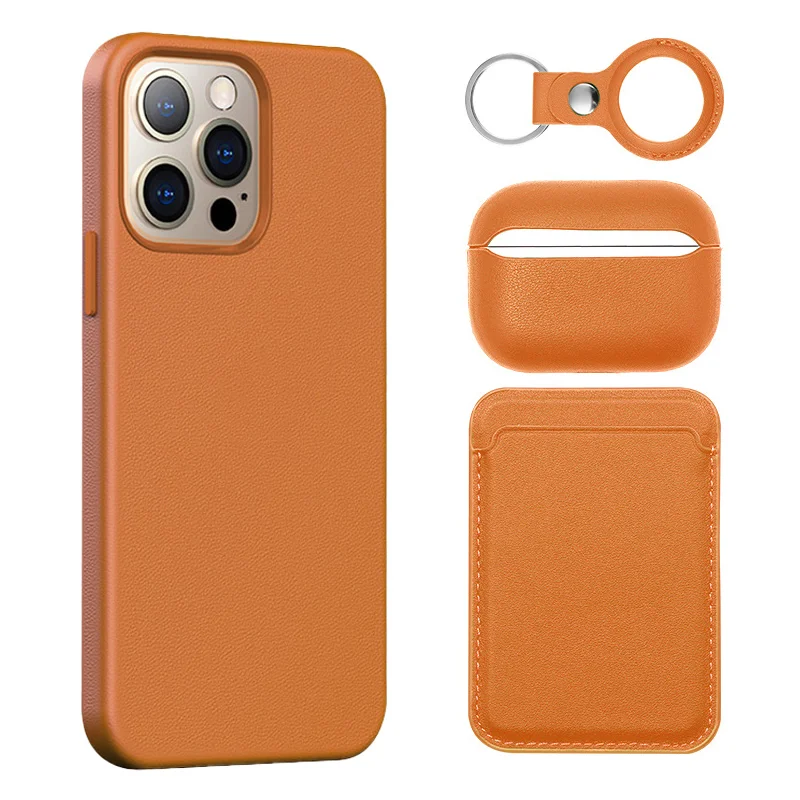 Custom Luxury Leather Combo Case Card Bag Phone Earphone Case Set For iphone 13 pro All Inclusive Original Case