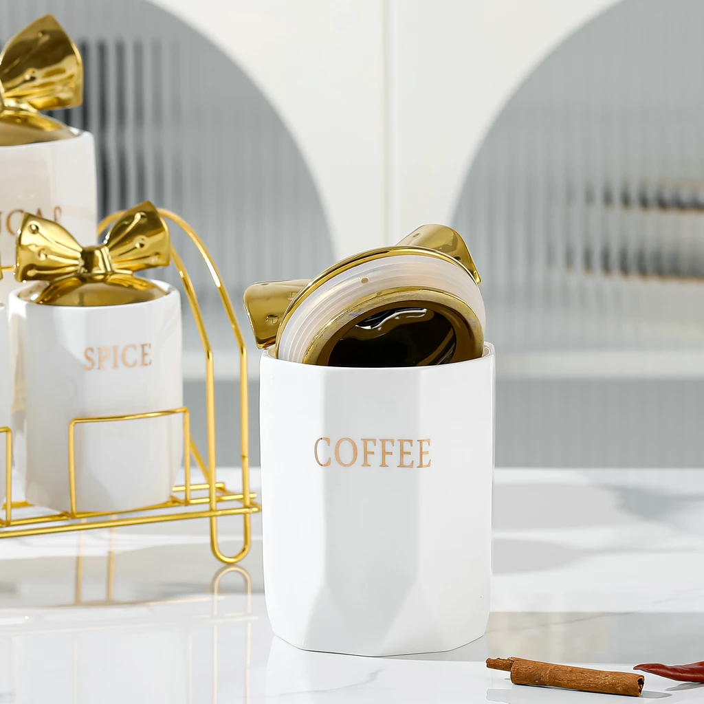 Porcelain Food Coffee Tea Sugar Seal Jar Ceramic Storage Jar Factory Direct Sale White Camping Kitchen Accessories Color Box