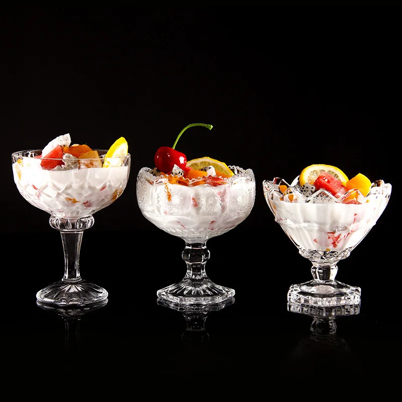 BST Europe creative juice salad bowls clear embossed glass ice cream goblet cups dessert cups glasses