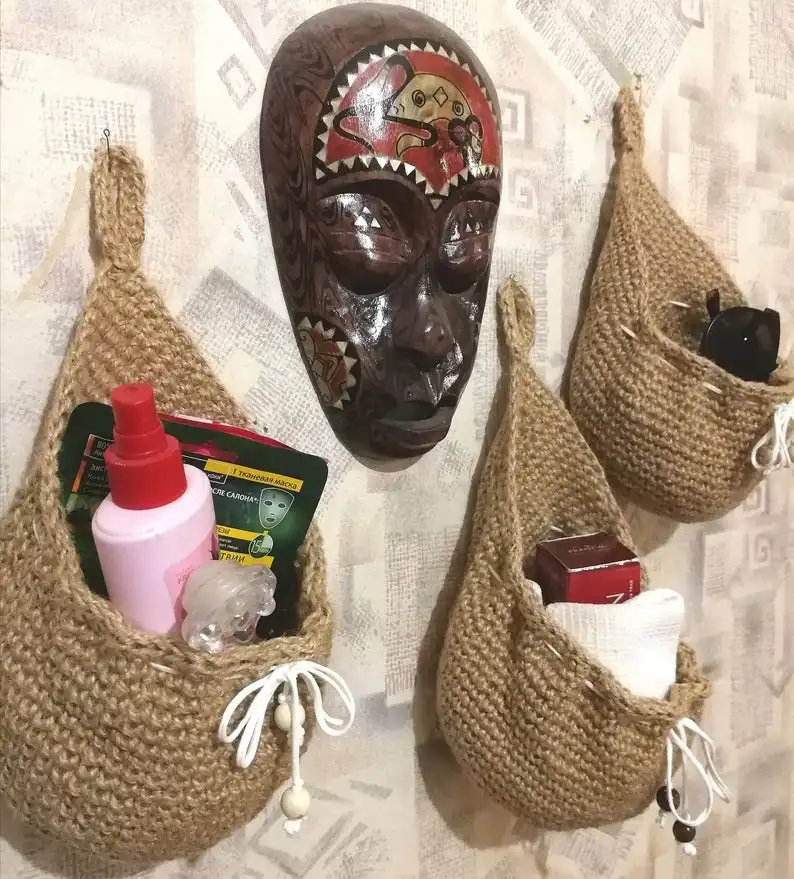 PH806 Modern Boho House Decor crochet Wall Hanging Hanger Wall Hanging jute Storage Basket