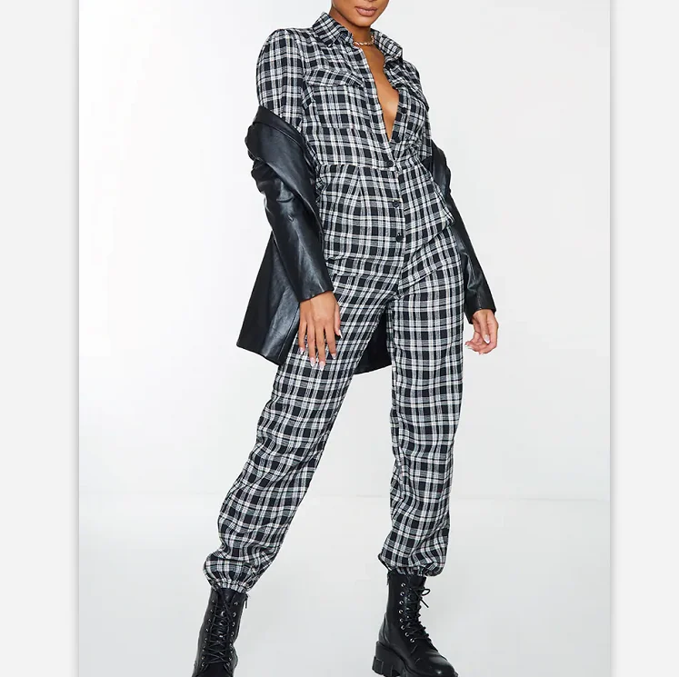 New release stylish overalls women plaid shirt jumpsuit female pockets detailed jumpsuits women 2020