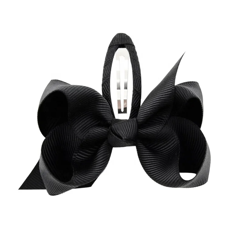 E-Magic Cheap Handmade 100% polyester Wrapped edge hair clip Grosgrain black custom ribbon bow with hair clip