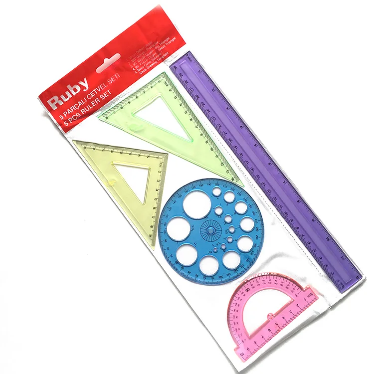 5-Piece Geometry Ruler Set Essential Tool for Math and Drawing