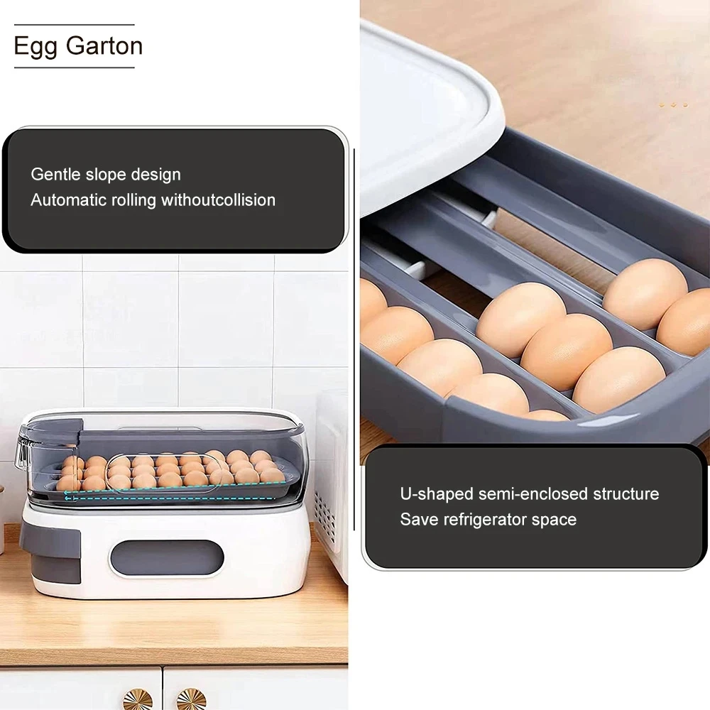 DS1813 Egg Holder Storage Container with Date Reminder Kitchen Plastic Egg Holder for Refrigerator Drawer Type Egg Storage Box