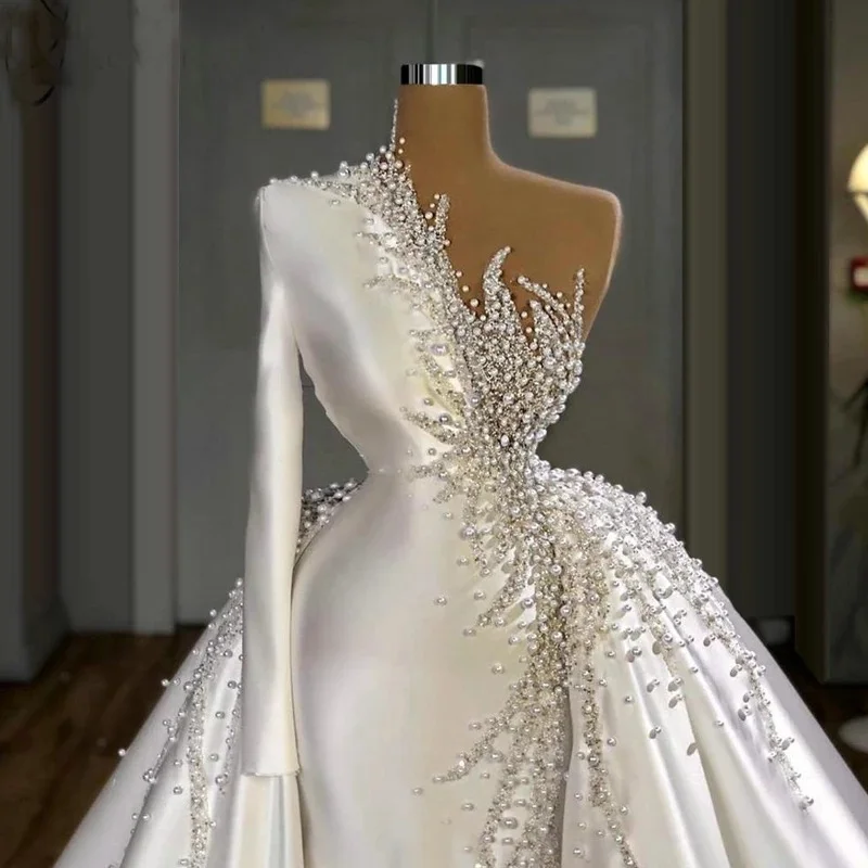 Luxury Satin Tail Wedding Dress Elegant Beaded Slim-Fit Diamond  New Elegant Tube Top Large Tutu Skirt Trailing