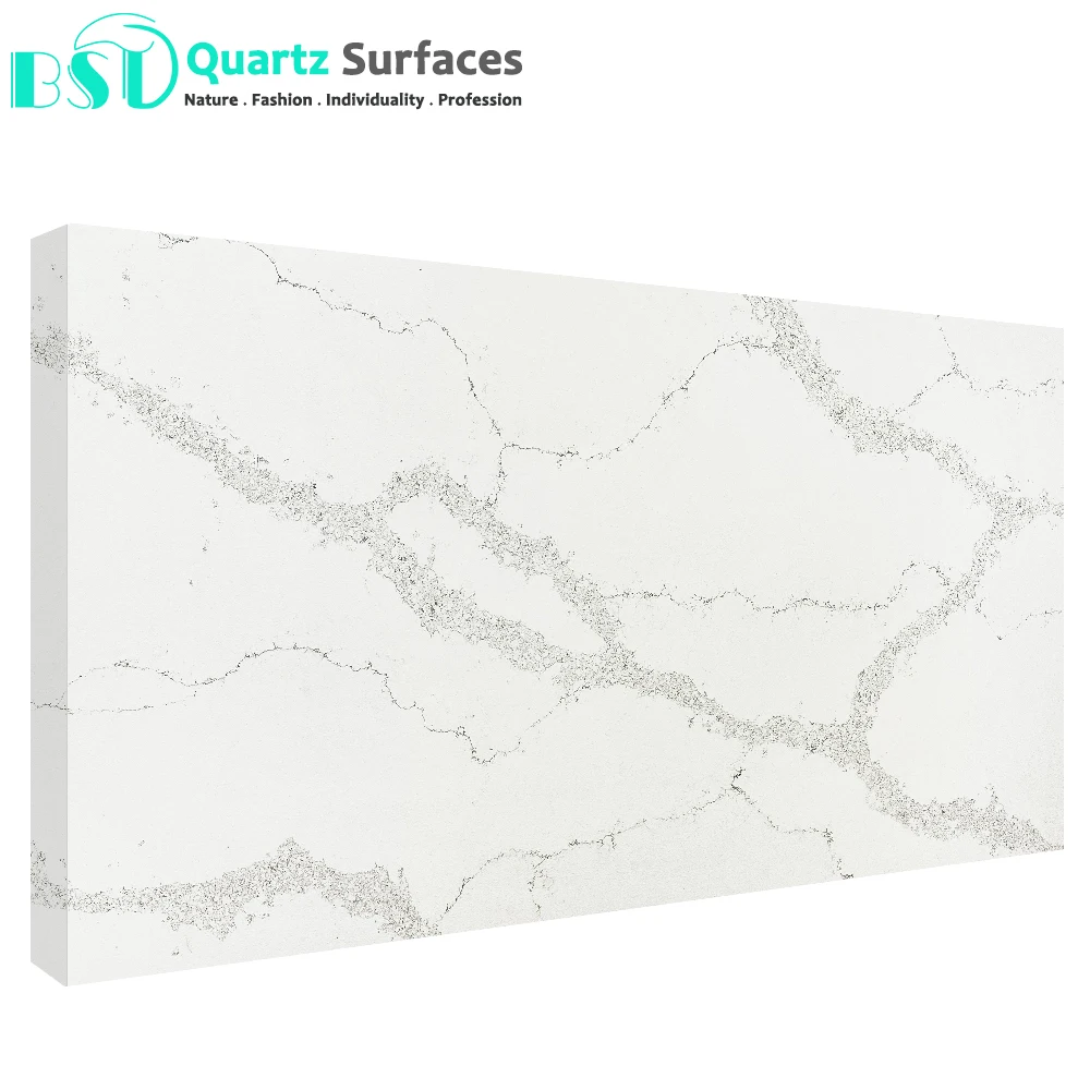 In Stock Product White Calacatta Quartz Stone in the Size of 3000*1500*20mm